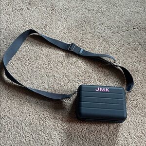 Away Navy Crossbody Bag with Pink Initials